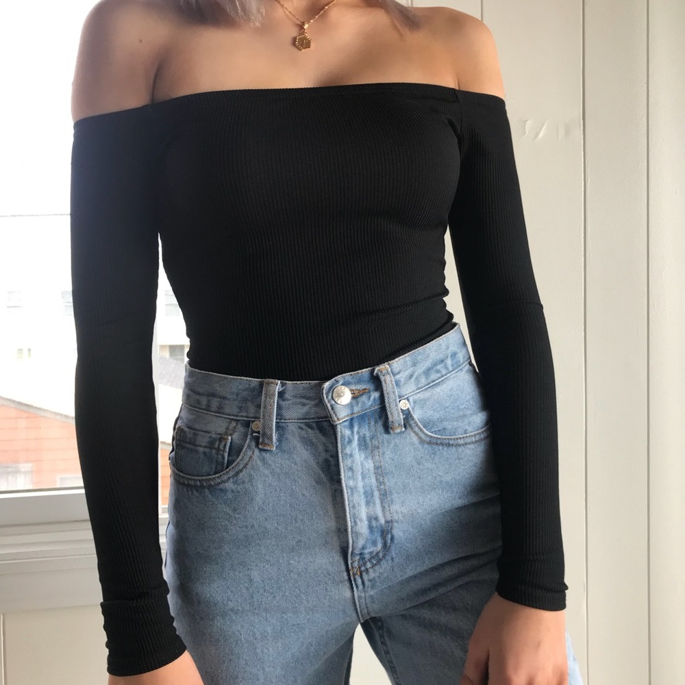 black off the shoulder bodysuit